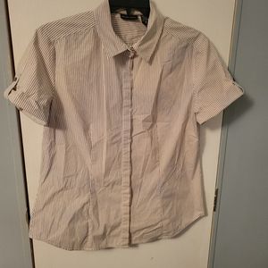 New York & Company Rolled Sleeve Button Down Short Sleeve Top